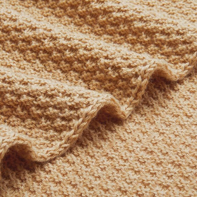 Amazon Basics Chunky Cable Knit Throw Blanket for Couch, Sofa, Bed, Lightweight Soft Cozy, Sand, 50"x 60"-Ruum Studio Home