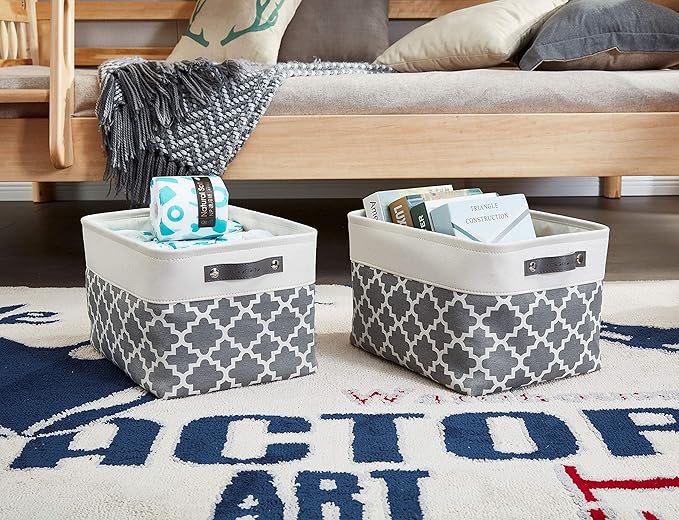 DECOMOMO Grey Storage Bins Fabric Storage Baskets for Shelves, Linen Closet Organization Toys Nursery (Grey Patterns, Large - 3 Pack)-Ruum Studio Home