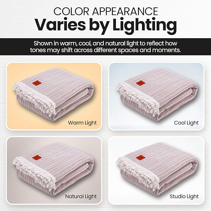 Gold Case Throw Blanket for Bed – 100% Recycled Turkish Cotton Bed Blanket – Decorative Throw Cotton Blankets for Living Room & Bedroom – Woven Twin Blankets – Vintage Beige – 71x90-Ruum Studio Home