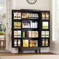 51" Metal Kitchen Pantry Cabinet, Storage Cabinets with 2 Door and 3 Adjustable Shelves, Black Freestanding Food Storage Cabinet, Steel Cupboard for Kitchen Dinning Room-Ruum Studio Home