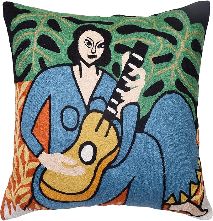 The Music Matisse Decorative Pillow Cover Handembroidered Wool 18x18-Ruum Studio Home