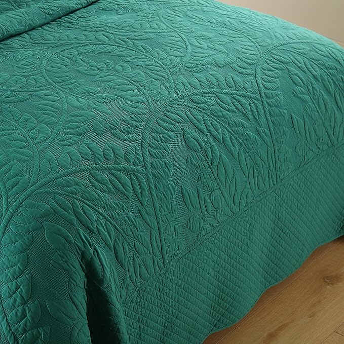 MarCielo 3-Piece 100% Cotton Oversized Bedspread Lightweight Quilt Coverlet Embroidery Farmhouse Bedding Set T0 (Emerald, Oversized King (118"x106"))-Ruum Studio Home