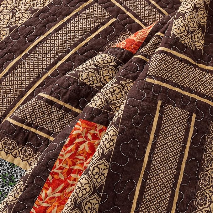 NEWLAKE Cotton Patchwork Bedspread, 3-Piece Bedding Quilt Set with Real Stitched Embroidery, Reversible Matelasse Bed Coverlet Set,Bohemian Farmhouse,Queen Size-Ruum Studio Home