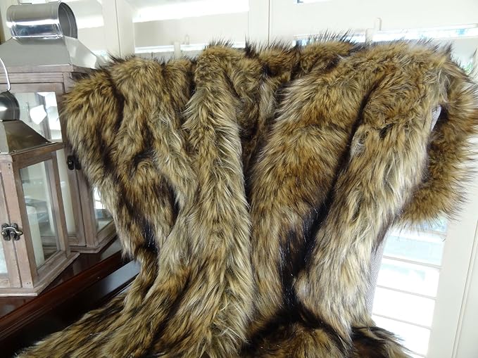 Brown Fur Throw Blanket and Bedspread - Brown Wolf Faux Fur - Light & Dark Brown Faux Fur - Luxury Throw Blanket & Bedspread, Made in USA, 16406-Ruum Studio Home