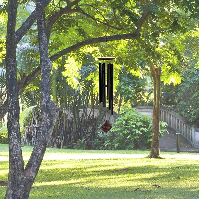 Woodstock Chimes Pluto Wind Chime for Outside 37" Black Teak Medium Tone Sound for Outdoor Garden, Patio, Porch Decor Gifts, Encore Collection, DCKT37-Ruum Studio Home