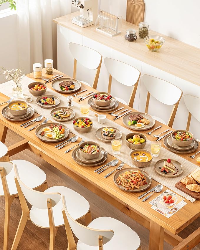 vancasso ANYA 24 Pieces Plates and Bowls Set, Caramel Dinnerware Sets, Reactive Glaze Dishes Set for 8, Ceramic Dishware Sets Kitchen Dinner Set, Microwave & Dishwasher Safe-Ruum Studio Home