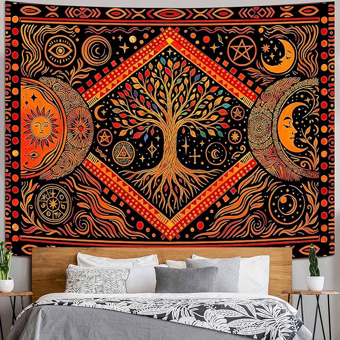 Lunerfex Tree of Life Sun Moon Stars Wall Tapestry, Cosmic Harmony Symbol Tapestries for Home Decor, Mystical Tapestry 60x44 Inch-Ruum Studio Home