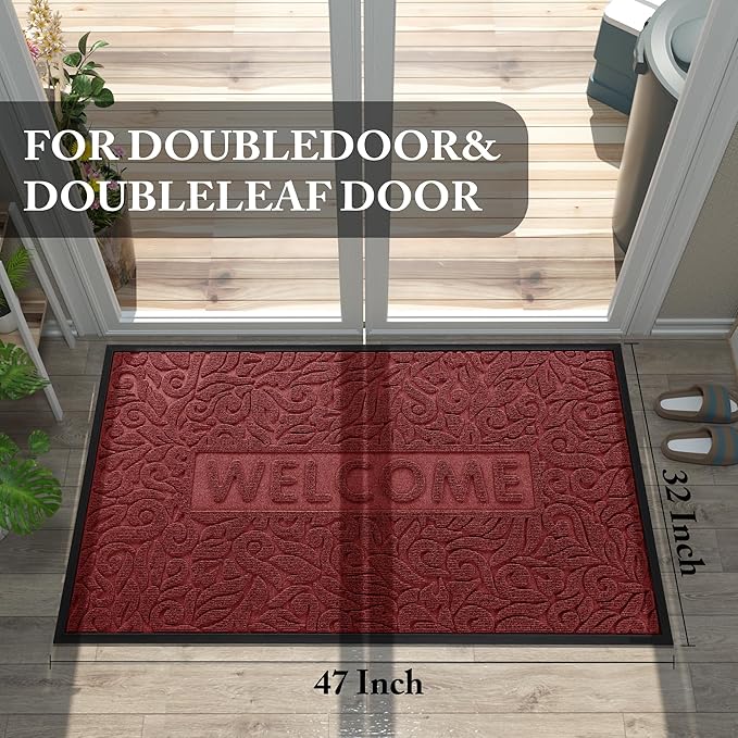 Yimobra Door Mat Indoor Outdoor Entrance, Non Slip Welcome Front Doormats, Heavy Duty Rubber Backing, Stain and Fade Resistant, Low Profile, Easy Clean Patio Garage Floor Mats, 47 x 32, Wine Red-Ruum Studio Home