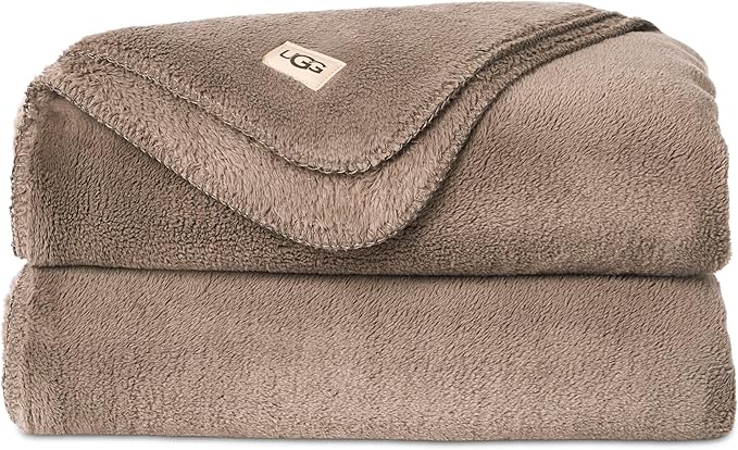 UGG Whitecap Plush Throw Blanket Fleece Lightweight Soft Throw for Couch or Bed Luxury Home Decor for Living Room Washable Hypoallergenic Blankets for Dorm Decor, 50-inch x 70-inch, Light Fawn Brown-Ruum Studio Home