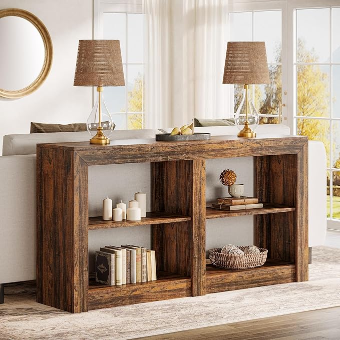 Tribesigns 59-Inch Farmhouse Entryway Table, 3-Tier Console Tables for Living Room, Wood Console Behind Couch for Living Room, Hallway, Foyer, Rustic Brown-Ruum Studio Home