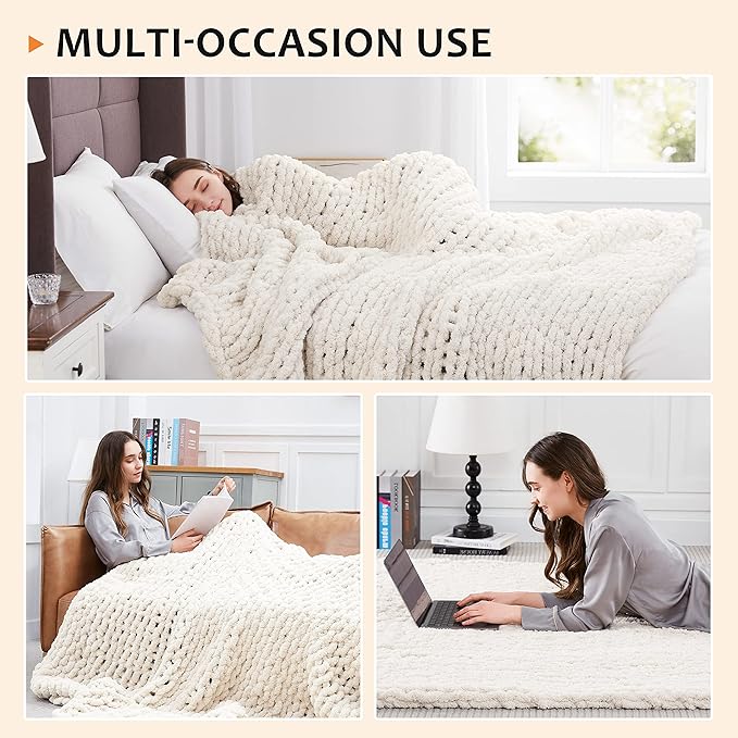 L'AGRATY Chunky Knit Blanket Throw,Soft Chenille Yarn Throw 50x60，Handmade Thick Cable Knit Crochet Blanket, Large Rope Knot Throw Blanket for Couch Home Decor-Ruum Studio Home