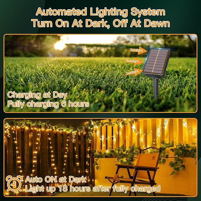 Solar String Lights 240LED 79FT, IP67 Waterproof Solar Lights for Outside with 8 Lighting Modes, Upgraded Solar Panel Fairy Lights for Garden Party Wedding Decorations (Warm White)-Ruum Studio Home