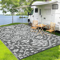 Outdoor Rug 9x12 Waterproof Reversible Plastic Straw Patio Rug, Stain-Resistant Vintage Medallion Carpet, Large Easy-Cleaning Indoor Outdoor RV Mat for Deck, Camping, Balcony, Grey White-Ruum Studio Home
