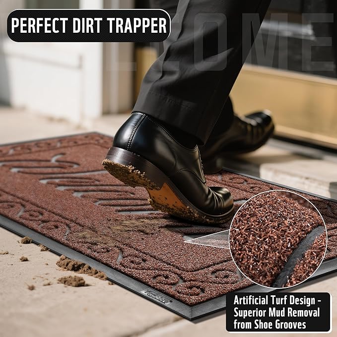 Yimobra Welcome Mat Outdoor Indoor, Waterproof Heavy Duty Front Door Mat Outside Entrance, Extra Sturdy Non-Slip Doormat, Low Profile, Dirt Trapping, 36x24 Inches, Maroon-Ruum Studio Home