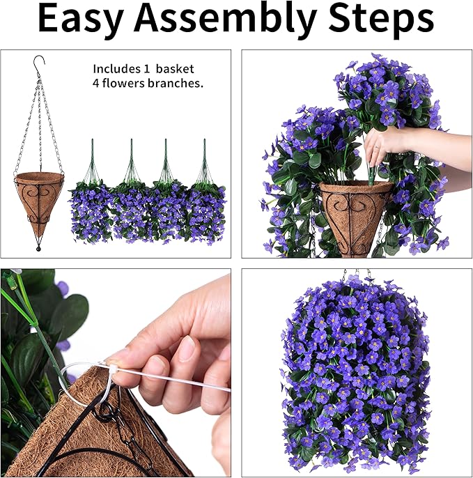 Artificial Fake Outdoor Hanging Flowers Plants Basket for Outside Porch Decoration, Fake Silk UV Resistant Look Real Purple Orchid Traing Vines for Home Balcony Yard Patio Garden Decor-Ruum Studio Home