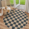 Lahome Checkered Round Rugs 6ft, Outdoor Patio Easy Jute Rug Indoor Outdoor Circle Carpet, Farmhouse Nature Non Shedding Non Slip Washable Black Carpet for Living Room Entry Deck-Ruum Studio Home