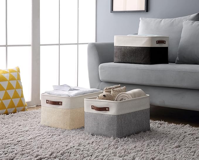 DECOMOMO Storage Bins Fabric Storage Baskets for Shelves, Linen Closet Organization Toys Nursery (Mixed Neutral, Large - 3 Pack)-Ruum Studio Home