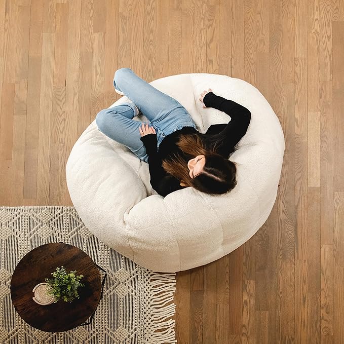 Big Joe Cloudberry Foam-Filled Structured Bean Bag Chair, Icing Teddy Boucle-Ruum Studio Home