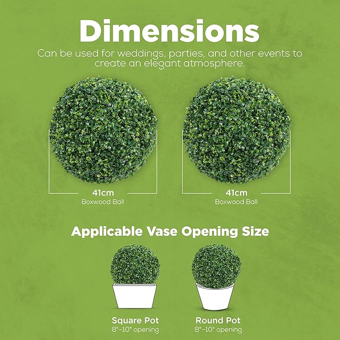 DRAY Premium 16.14" Faux Boxwood Balls – Set of 2 Artificial Topiary Spheres for Outdoor & Indoor Use – Realistic, UV-Resistant, Weatherproof Decorative Greenery – Check Measurements-Ruum Studio Home