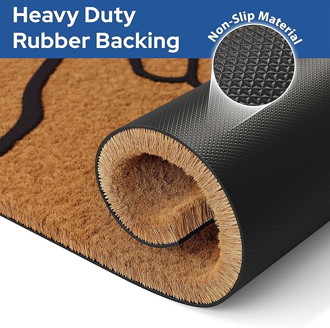 Barnyard Designs Natural Coco Coir Heavy Duty Backing Doormat - Large Cute Non-Slip Front Door Welcome Mat for Outside Entrance or Porch Entry, Brown (17x30, Shaka)-Ruum Studio Home