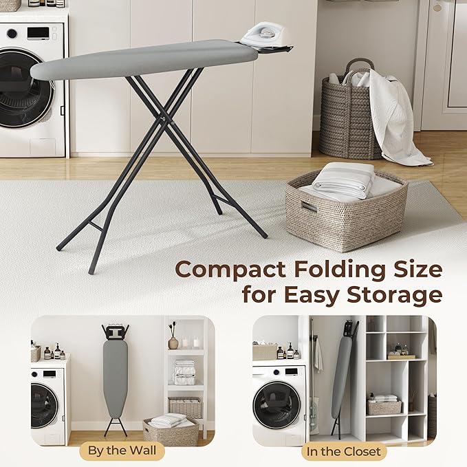 Yaheetech Foldable Ironing Board, Heavy Duty Iron Board with 9 Adjustable Heights, 4 Layer Cover and Safety Iron Rest, 52X14 Compact and Space Save Iron Board for Home Laundry Room Use, Gray-Ruum Studio Home