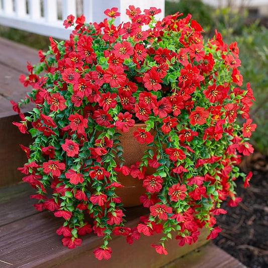 INSPRING Artificial Faux Outdoor Outside Flowers Plants, 2 PCS Fake Silk UV Resistant Look Real Red Daisy Trailing Vines for Front Door Porch Planter Urn Patio Balcony Decoration-Ruum Studio Home