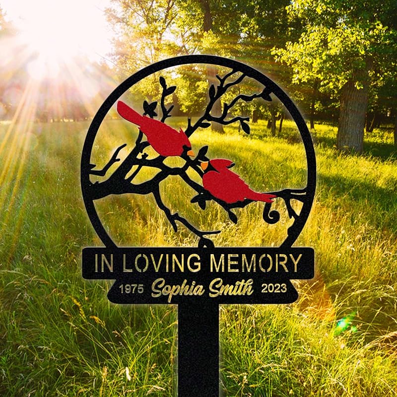 Personalized Cemetery Memorial Metal Stakes, Cardinals Memorial Grave Markers,Graden Decorations for Loss of Mother Father, Outdoor Sympathy Decor Gift-Ruum Studio Home