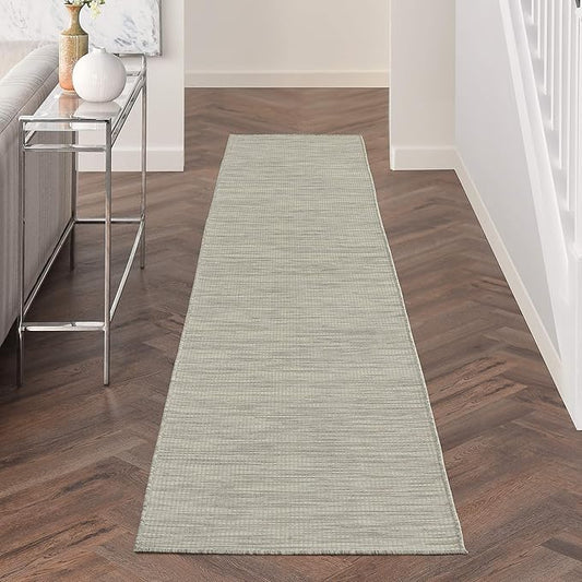 Nourison Positano Indoor/Outdoor Light Grey 2'2" x 12' Area Rug, Easy Cleaning, Non Shedding, Bed Room, Living Room, Dining Room, Backyard, Deck, Patio (2x12)-Ruum Studio Home