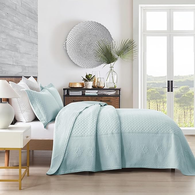 MarCielo 3-Piece 100% Cotton Oversized Bedspread Lightweight Quilt Coverlet Embroidery Farmhouse Bedding Set (TM Mint Green, Oversized King (118"x106"))-Ruum Studio Home