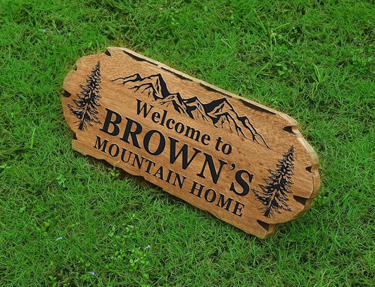 Personalized Cabin Sign - Rustic Wood Welcome Sign for Outdoor & Home Wall Decor - Customizable Farmhouse Decor, Backyard Sign & 3D Carving Wood Sign.3D carved decorative wooden plaques.-Ruum Studio Home