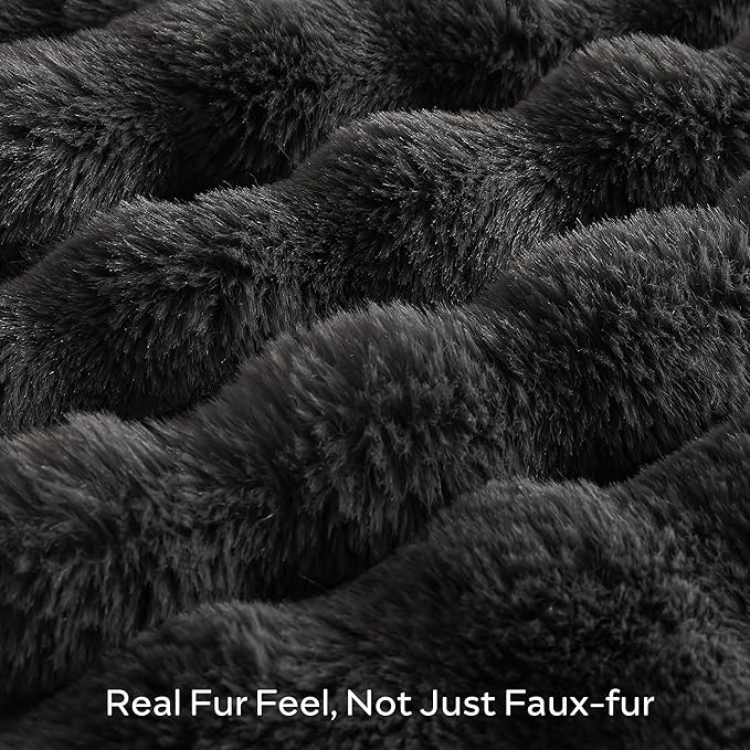JELLYMONI Faux Fur Throw Blanket, Dark Grey Cozy Plush Bubble Bed Blanket, Thick and Warm, Queen (90" x 90")-Ruum Studio Home