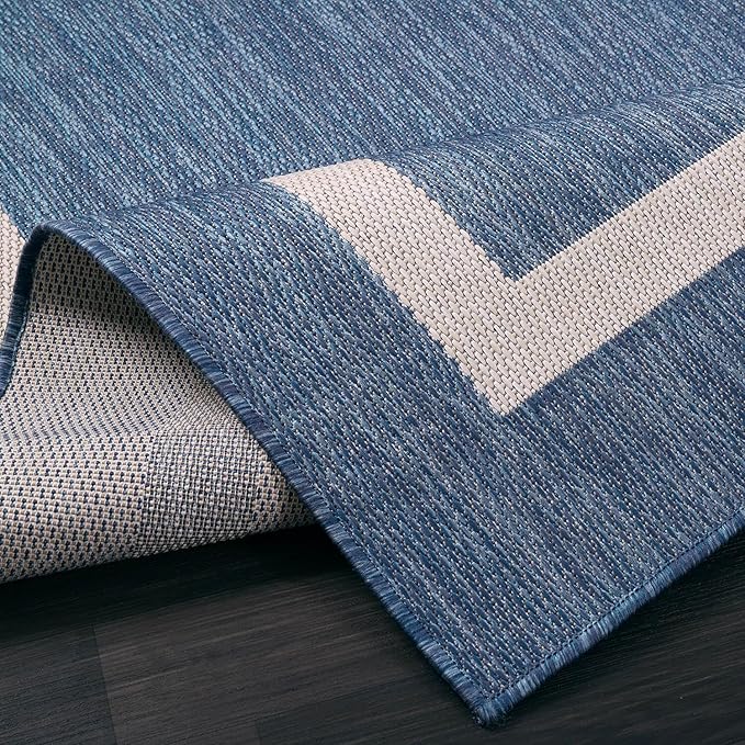 Bordered Outdoor Rug 9x12 Washable Outside Carpet for Indoor Patio Porch Waterproof Easy Cleaning Non Shedding Area Rugs Blue 9 x 12-Ruum Studio Home