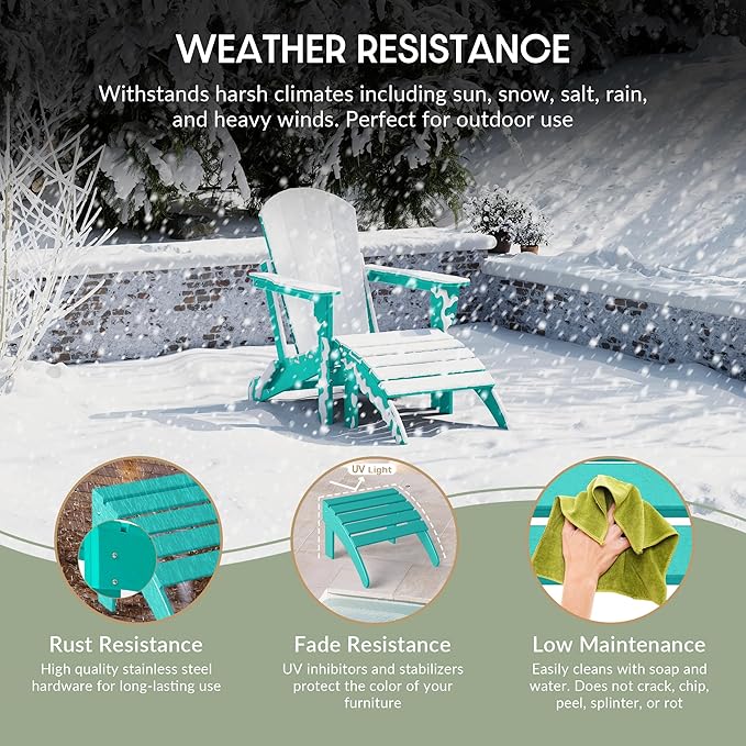 WestinTrends Outdoor Ottoman, Patio Adirondack Ottoman Foot Rest, All Weather Poly Lumber Folding Foot Stool for Adirondack Chair, Widely Used for Outside Porch Pool Lawn Backyard, Turquoise-Ruum Studio Home