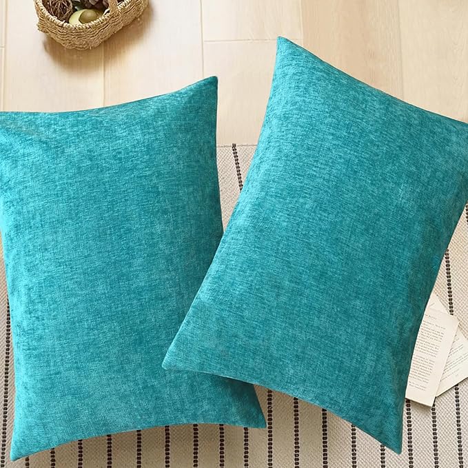 CaliTime Throw Pillow Covers Decorative 20 X 26 Inches Pack of 2 Cozy Chenille Standard Pillow Shams Cases for Couch Sofa Bed Living Room Home Lake Blue-Ruum Studio Home