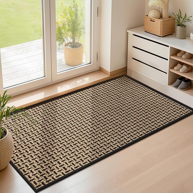 LEKEEPGO Door Mat Indoor Entrance 24"x47", Absorbent Indoor Door Mat Large, Non Slip Rubber Backing Inside Door Mats, Washable Floor Mat, Low-Profile Doormat for Front Door, Entryway, Entrance, Black-Ruum Studio Home
