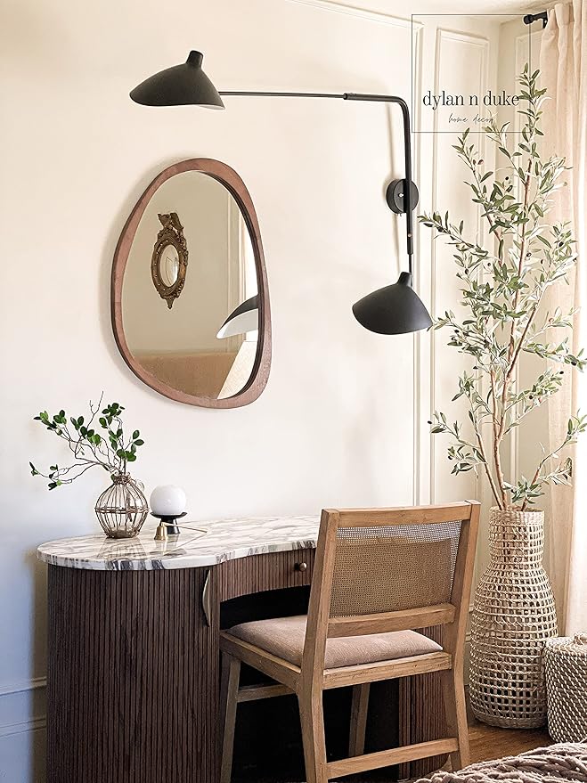 Irregular Wood Frame Boho Mirror - Large Wall Mounted Accent, Asymmetrical, Modern Aesthetic Wall Decor for Bedroom, Entryway, Living Room, Bathroom (Brown)-Ruum Studio Home