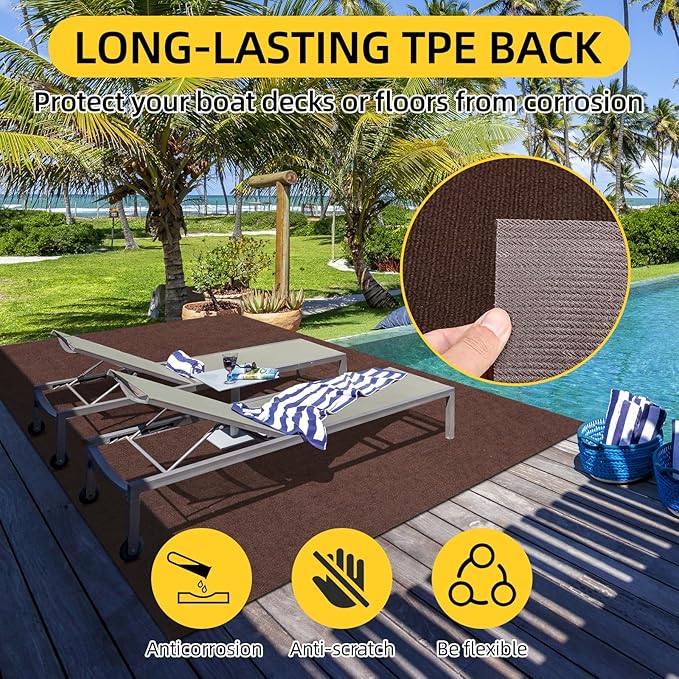 Marine Carpet,5 FT x 25 FT Brown Indoor Outdoor Carpet 0.2" Thick Boat Carpet with Water-Proof TPE Backing, Non-Slide Outdoor Marine Carpet Roll for Home, Patio, Porch, Deck-Ruum Studio Home
