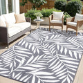 OLANLY Waterproof Outdoor Rug 8x10 ft, Reversible Outdoor Plastic Straw Rug with Leaf Pattern, RV Mat, Indoor Outdoor Carpet for Patio, Camping, Balcony, Deck, Backyard, Grey & White-Ruum Studio Home