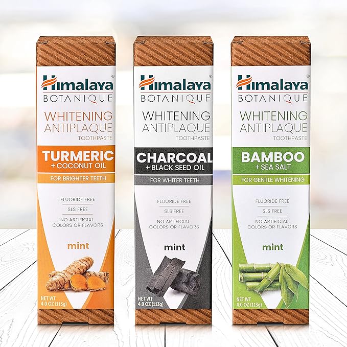 Himalaya Botanique Whitening Antiplaque Toothpaste with Bamboo + Sea Salt, Fluoride Free, for Gentle Whitening, 4 oz, 4 Pack-Ruum Studio Home