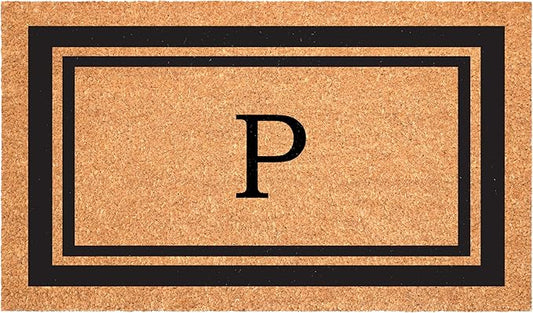 Calloway Mills 152963048P Black Border 30" x 48" Monogram Doormat Letter (P)-Ruum Studio Home