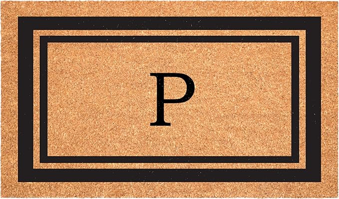 Calloway Mills 152961830P Black Border 18" x 30" Monogram Doormat, (Letter P)-Ruum Studio Home