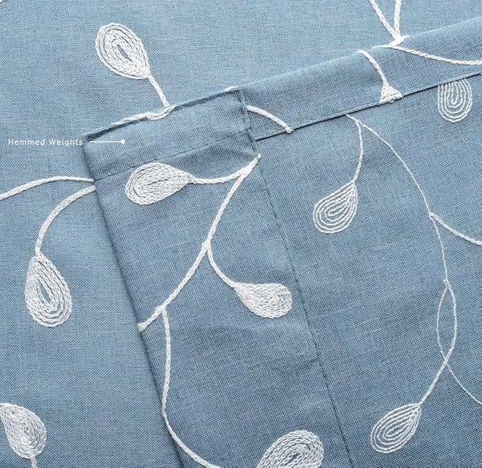 MIUCO Floral Embroidery Semi Sheer Curtains Faux Linen Grommet Curtains for Bedroom 52 x 63 Inch 2 Panels, Dusty Blue-Ruum Studio Home
