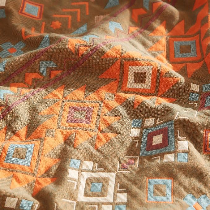Boho Throw Blanket for Bed 80”x90”, 100% Cotton Woven Blanket for Couch Sofa, Ultra Soft 4-Layer Muslin Quilt with Diamond Pattern, Farmhouse Bed Blanket/Cover for Living Room Decor-Ruum Studio Home