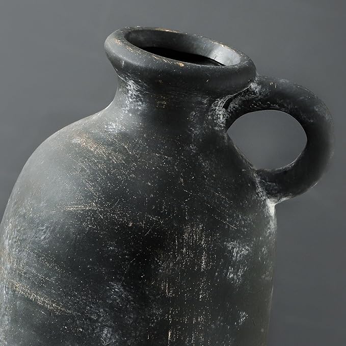 Ceramic Rustic Farmhouse Vase, 12.8" Large Rustic Black Pottery Vases Home Decor Decorative Boho Pampas Vase for Home Decor Table Living Room Decoration Shelf Mantel Enryway Kitchen-Ruum Studio Home