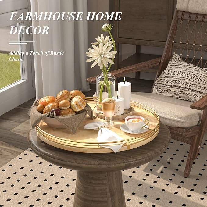 16 Inch Rustic Lazy Susan Turntable – Solid Oak & Iron Wood Rotating Tray for Dining Table, Kitchen Counter, Coffee Table – Farmhouse Style Large Wooden Lazy Susan Organizer for Home Décor-Ruum Studio Home