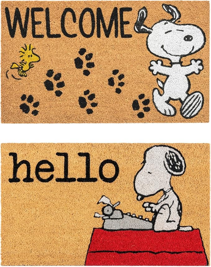 Gertmenian Peanuts Snoopy Coir Doormat - 2x3 Welcome Mat (2-Pack), Ideal for High Traffic Areas in Front Door, Garage, Entryway - Welcome, 80022-Ruum Studio Home