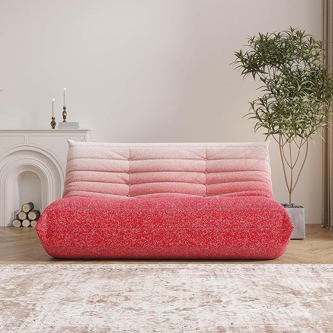 Bean Bag Chair, Loveseat Fireside Chair Bean Bag Sofa Large Bean Bag Chair for Adults, 2 Seater Bean Bag Chairs for Teens with High Density Comfortable Foam, Bean Bag for Living Room (Pink&White)-Ruum Studio Home