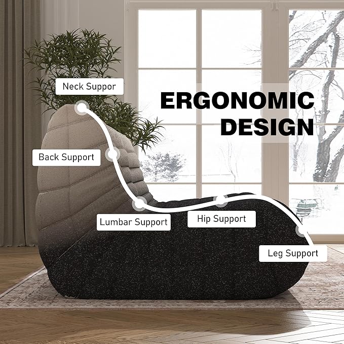 Bean Bag Chair, Loveseat Fireside Chair Bean Bag Sofa Large Bean Bag Chair for Adults, 2 Seater Bean Bag Chairs for Teens with High Density Comfortable Foam, Bean Bag for Living Room (Black&White)-Ruum Studio Home