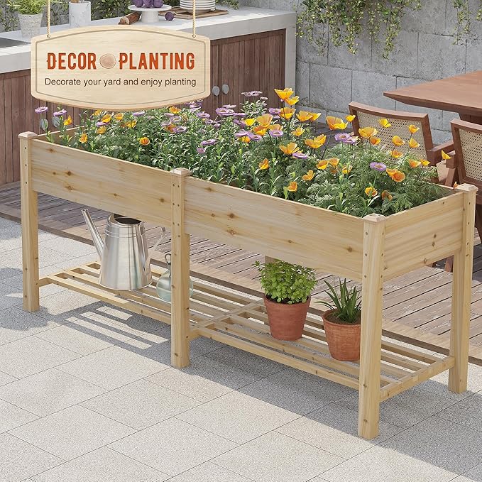 GHWIE Raised Garden Bed with Legs Elevated Wood Planter Box for Planting Vegetables Flowers Garden Patio Balcony Garden beds Outdoor with Liner-Ruum Studio Home