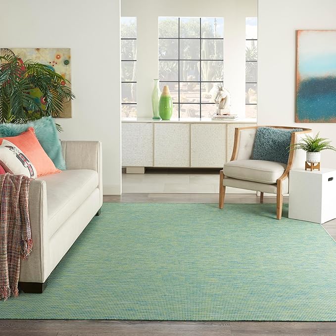 Nourison Positano Indoor/Outdoor Blue/Green 9' x 12' Area Rug, Easy Cleaning, Non Shedding, Bed Room, Living Room, Dining Room, Backyard, Deck, Patio (9x12)-Ruum Studio Home